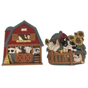 Red Barn Farm Plaques Cow Rooster Pig Sunflower Home Interiors Country Core Vtg